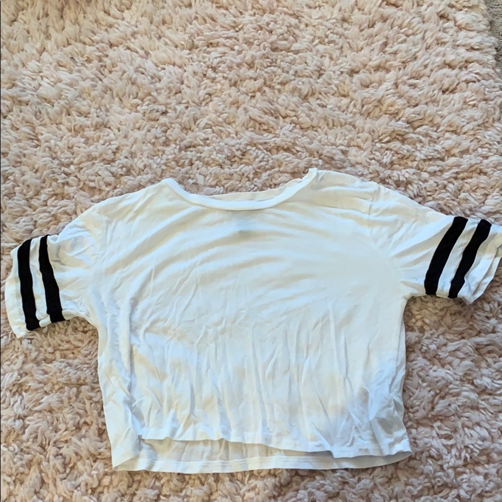 White tee with black stripes